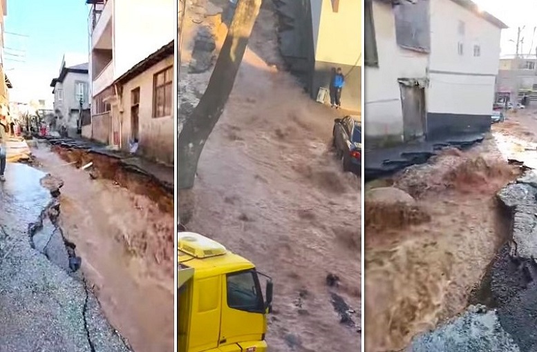 Kahramanmaraş’ın Dulkadiroğlu ilçesinde iş makinesinin kazı çalışması sırasında ana su