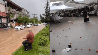 Kahramanmaraş’ta öğleden sonra aniden bastıran sağanak yağmur ve dolu yağışı,