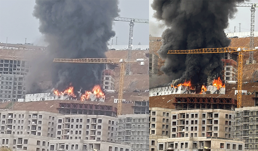 Kahramanmaraş Onikişubat Altınova Mahallesi’nde, TOKİ inşaat alanında çalışan işçilerin bulunduğu