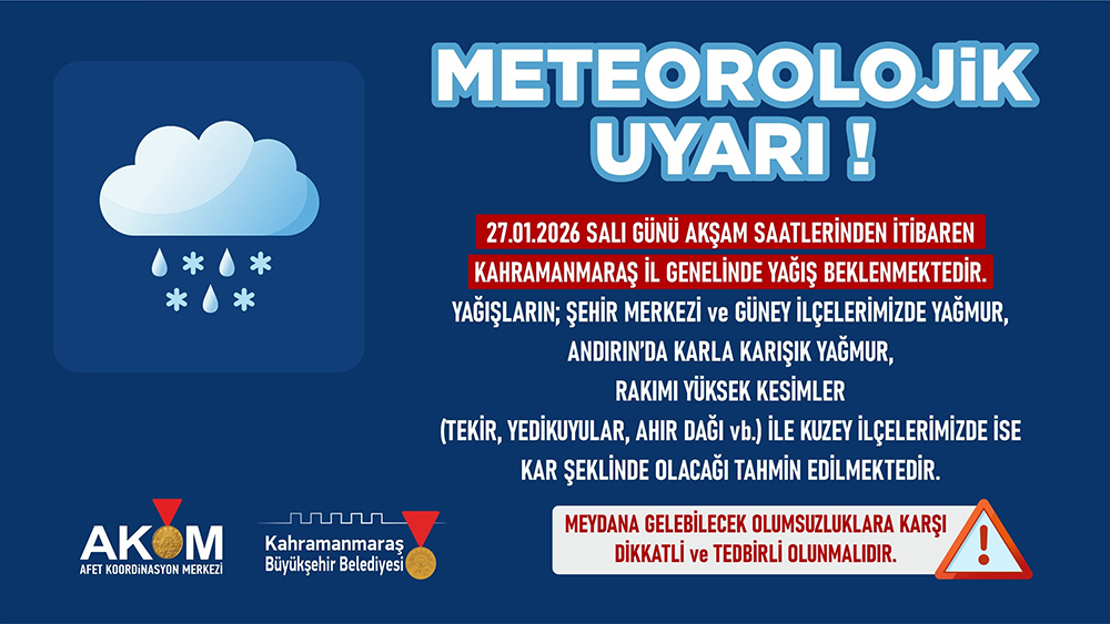 Afet Koordinasyon Merkezi, 27 Ocak Salı günü akşam saatlerinden itibaren