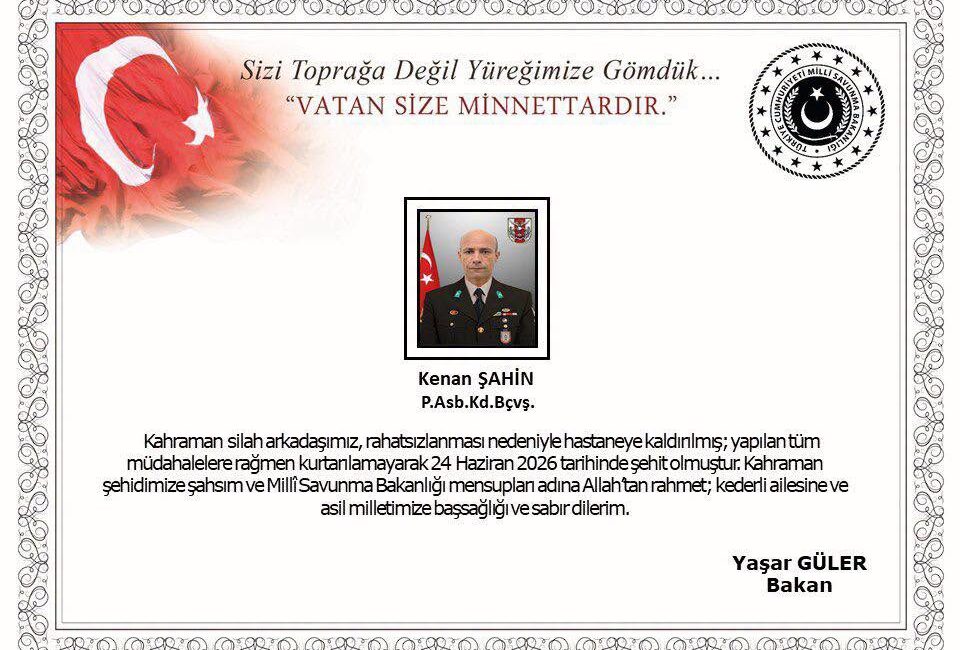 Türkiye, Fırat Kalkanı Harekât Bölgesi'nden gelen acı haberle sarsıldı. Milli