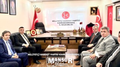 Türk Eğitim-Sen yöneticileri, MHP Kahramanmaraş İl Başkanı Mansur Metehan’ı makamında