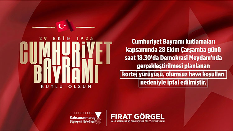 Büyükşehir Belediyesi, Cumhuriyet Bayramı kutlamaları kapsamında 28 Ekim Çarşamba günü
